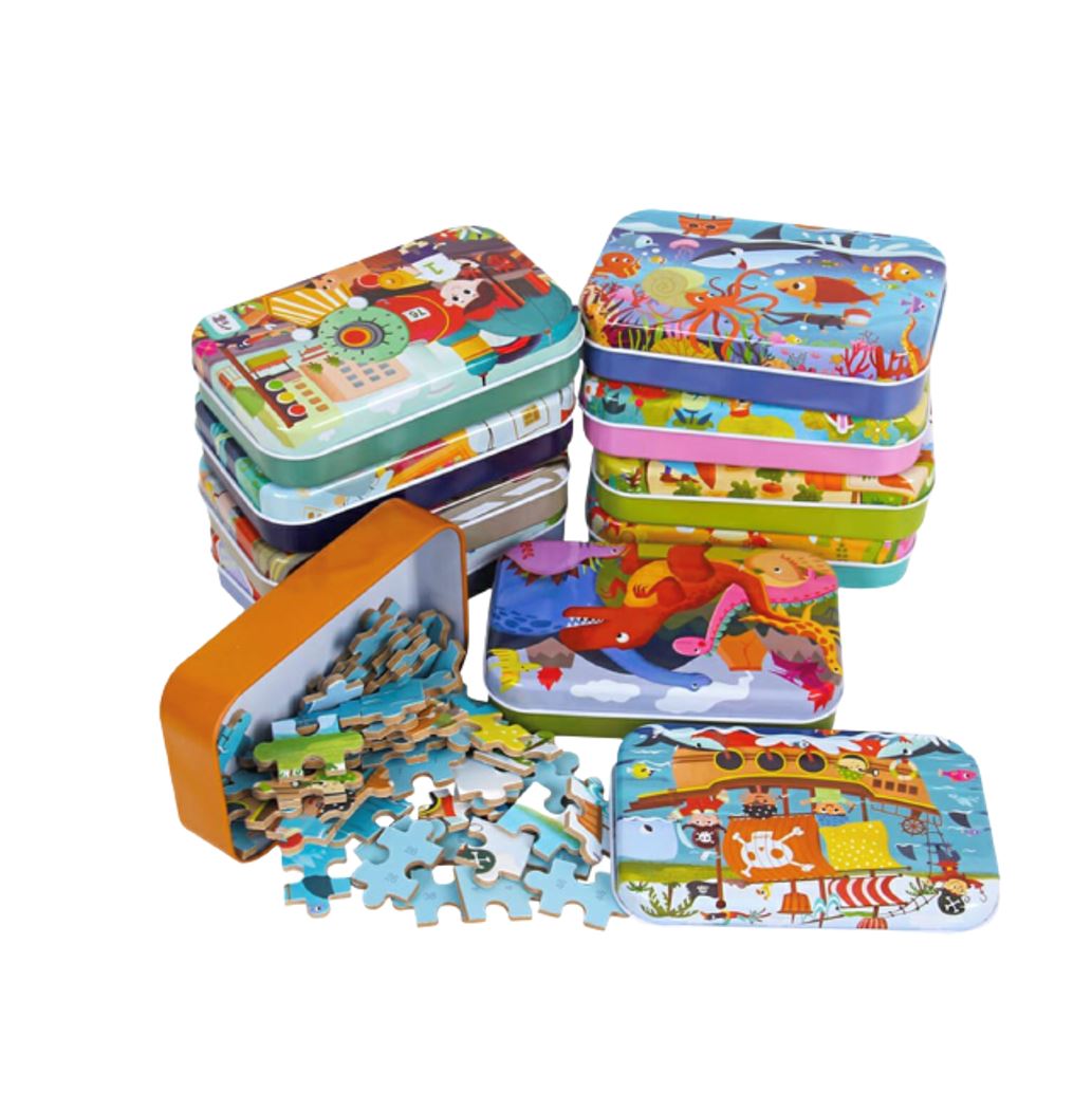 60 PCS Puzzle Kayu Kotak Besi Mainan Edukasi Anak Wooden Puzzle